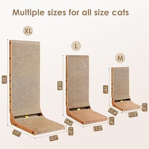 EHEYCIGA Cardboard Cat Scratcher for Indoor Cats, 26.8 Inch L Shaped Vertical Cat Scratching Board with Ball Cat Toy, Large Cat Scratcher Pad, Brown thumbnail 6