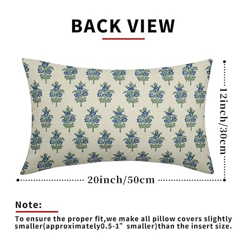 sorfbliss Sage Green Blue Floral Pillow Covers 12x20 Set of 2 Spring Flower Leaves Print Decorative Lumabr Throw Pillow Cases Outdoor Farmhouse Decoration for Sofa Couch Bed thumbnail 3