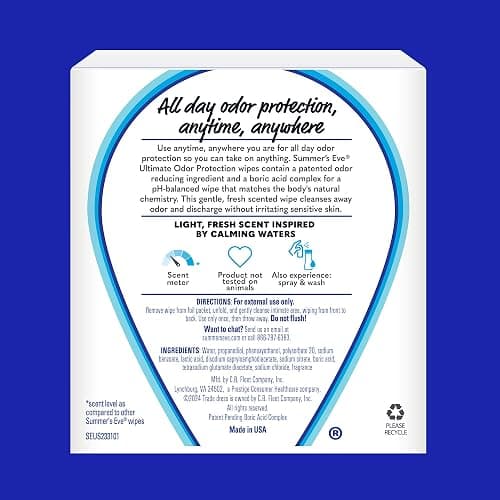 Summer's Eve, Ultimate Odor Control, Daily Feminine Wipes with Boric Acid, Removes Odor, On-the-go Body Wipes with pH Balance, 12 ct - Ultimate Odor Protection - 12 Count (Pack of 1) thumbnail 7
