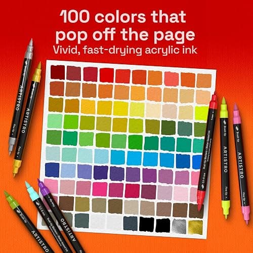 ARTISTRO 100 Dual Tip Acrylic Paint Markers, Paint Pens, Drawing Markers for Textile, Rock, Glass, Wood, Paper, Ceramic, Canvas, DIY - Art Supplies Kit for Kids and Adults (Brush + Fine) thumbnail 3