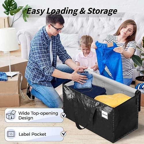 ukeetap 8 Pack Extra Large Clothes Storage Bins with Lids,Black | Storage Bags with Reinforced Handles & Heavy-Duty Zippers, Moving Bags Boxes Totes for Clothes Packing, Dorms, College thumbnail 5