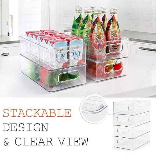LotFancy Refrigerator Organizer Bins, 4 Pack,10x6x3 in, BPA Free Clear Plastic Storage Bins for Pantry Organization, Stackable Containers with Handles for Fridge, Kitchen Drawer, Freezer, Cabinet - 10'' x 6'' x 3'' thumbnail 4