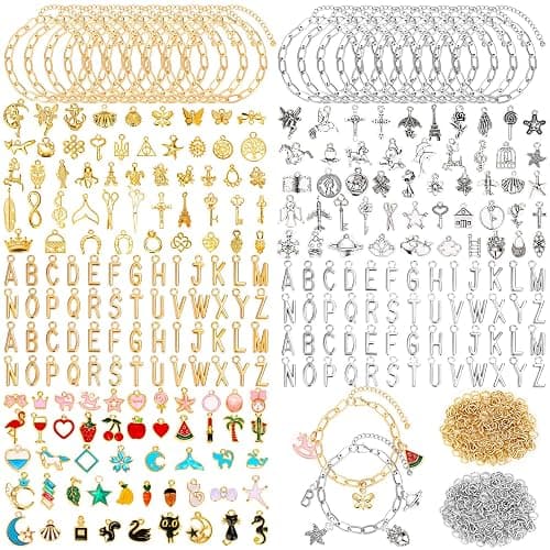 Mckanti 674 Pieces Charm Bracelet Making Kit, Including Paperclip Chain Bracelets, Charms, Jump Rings for DIY Bracelet Making(Gold & Silver) - Image 1
