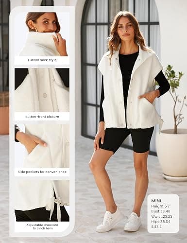 GTLIAE Womens Sherpa Fleece Vest Oversized Sleeveless Jacket Casual Outerwear Gilet with Pockets thumbnail 6