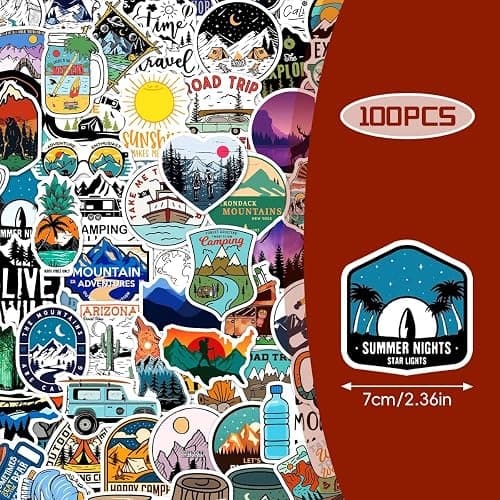 Lotsdonxia 100 Pcs Camping Style Waterproof Stickers - Adventurers and Outdoor Fans Nature and Adventure Stickers for Notebooks, Luggage, and Laptops thumbnail 3