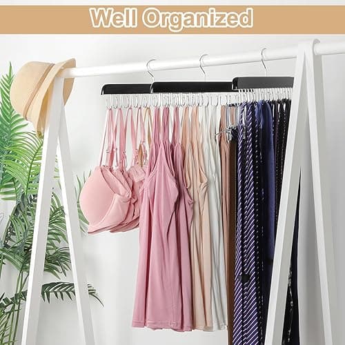TOPIA HANGER Bra Hanger for Closet, 2 Pack Tank Top Hangers 40 Hooks Capacity Foldable Wood Space Saving Hangers Closet Organizer for Tank Top, Bra, Scarf, Belt, Tie etc - CT46B-2 - 2 Pack thumbnail 6