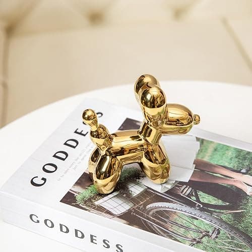 Steviieden Ceramic Balloon Dog Statues Gold Modern Small Ceramic Animal Statues Decorative Ornaments for Living Room Bedroom Office Desktop(Gold) thumbnail 7
