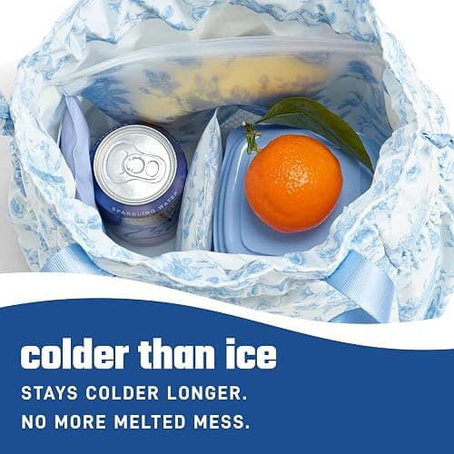 Fit & Fresh Cool Coolers 2 Pack Soft Ice for Lunch Bags, Flexible Stretch Nylon, Durable, Reusable Lunch Box Ice Packs, Soft Ice, Reusable Freezer Packs, Lunch Ice, Easy to Clean, Blue Floral thumbnail 2