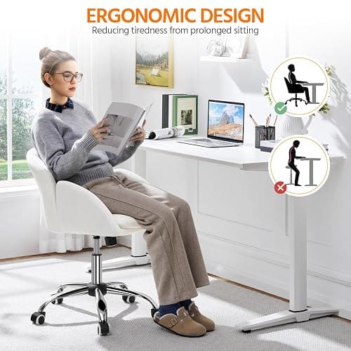 Yaheetech White Desk Chair Vanity Chair with Back Modern Faux Leather Swivel Rolling Office Computer Armchair for Living Room, Bedroom thumbnail 7