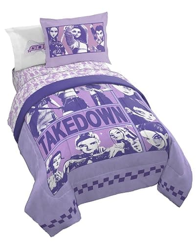 KPOP Demon Hunters Twin Comforter Set 5 Piece Kids Cartoon Bedding, Purple | Bed in a Bag, Comforter Sheets Sham Pillowcase, Official Brand, Soft Microfiber, Machine Washable, Easy Care, Girls Gift - Image 1