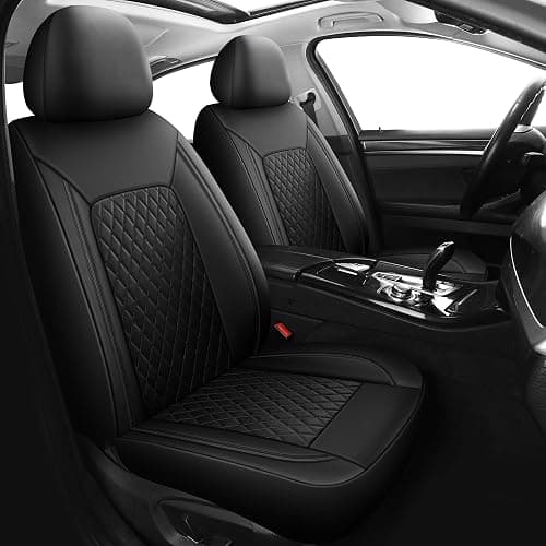 HChengkikz Car Seat Cover,Breathable and Waterproof Leather Seat Covers,Luxury PU Universal Fit Automotive Airbag Compatible for Cars Sedans SUV and Trucks(2 Pieces,Front Seat,Black,N1) thumbnail 2