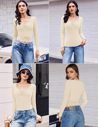 Ekouaer 3 Packs Womens Long Sleeve Tops Sweetheart Neck Fitted Shirts Basic Layering Tee Soft Undershirts Fall Outfits thumbnail 5