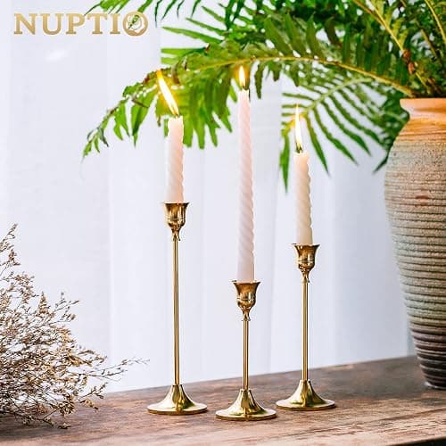 Candlestick Holders Taper Candle Holders, Set of 3 Candle Stick Holders Set, Brass Gold Candlestick Holder Set, Vintage Modern Decorative Centerpiece for Table Mantel Wedding Housewarming Gift thumbnail 2