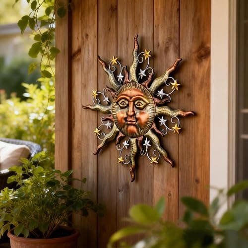 TERESA'S COLLECTIONS Sun Metal Wall Art for Outdoor Decor,21" Bronze Sun Face 3D Wall Decor for Garden Decor,Rustic Retro Hanging Sculpture for Outside Living Room Home Patio Farmhouse Gifts for Mom thumbnail 3