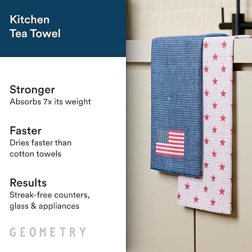 GEOMETRY Tea Towels – Patriotic Collection – Quick-Dry, Ultra-Absorbent, Reusable Microfiber Kitchen Towels for Drying & Cleaning - Old Glory - 2 Pack thumbnail 3