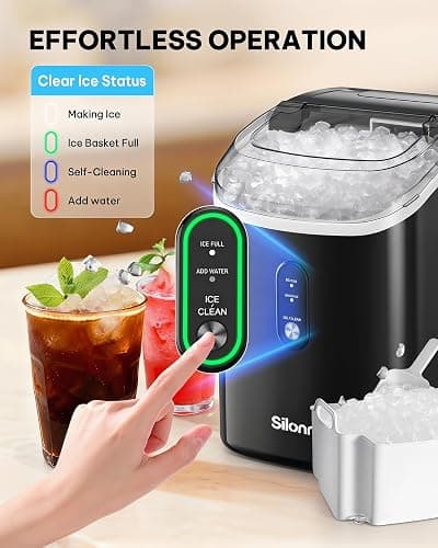 Nugget Ice Maker Countertop, Silonn Chewable Pellet Ice Machine with Self-Cleanin Function, 36lbs/24H Portable Ice Makers for Home Kitchen Officce, Black thumbnail 9