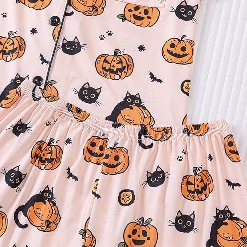 Cxquxse Halloween Pajama Sets for Women 2 Piece Ghost Pumpkin Print Shirts and Shorts Button Down Short Sleeve Sleepwear thumbnail 7