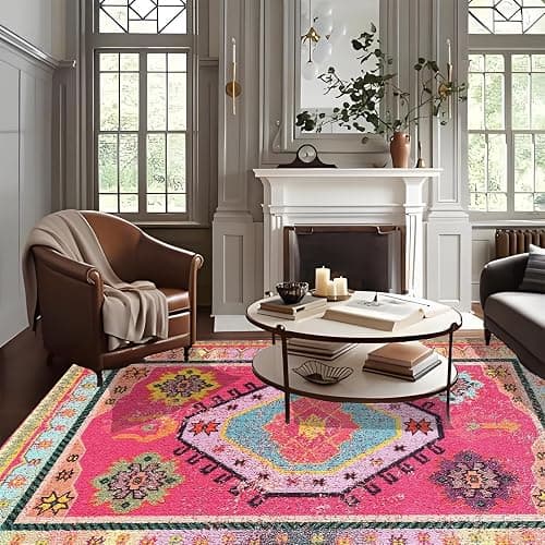 5x7ft Area Rugs Living Room Rug Pink Washable Vintage Boho Rug No Slip Stain Resistant Carpet Floor Carpets for Bedroom Dining Room Farmhouse Hallway Home Office thumbnail 3
