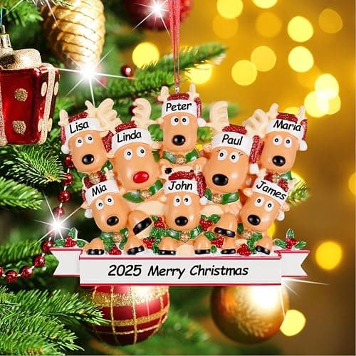 Personalized Christmas Ornaments 2025 Family of 2/3/4/5/6 Reindeer Custom Christmas Ornament with Names Customized Family Ornaments for Christmas Tree Decoration Customized Gifts, Reindeer Family of 8 thumbnail 5