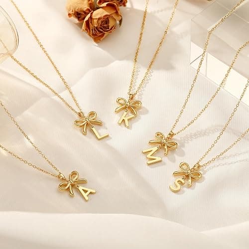 JIAOGE Christmas Gifts for Women Teen Girls Kids - Gold/Silver Bow Necklace Dainty Initial Necklaces for Women Girls Gold Necklace for Women Birthday Gifts for Womens Teen Girl Gifts for Girls Jewelry thumbnail 7