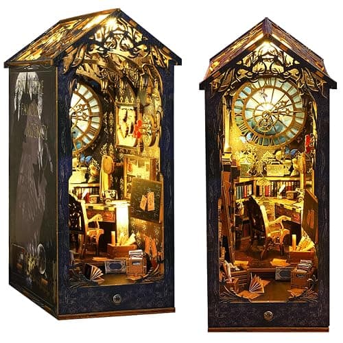 ISSEVE DIY Book Nook Kit, 3D Wooden Puzzle DIY Miniature House Kit for Booknook Shelf Insert Decoration, Magic Book House Stand Bookshelf Dollhouse for Adults with Sensor Light (Detective Agency) thumbnail 4