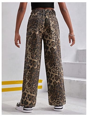 Floerns Girl's Leopard Jeans Mid Waist Straight Leg Y2k Grunge Denim Pants thumbnail 2