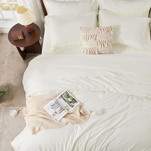 Andency Ivory King Size Comforter Set with Sheets - 7 Pieces Boho Tassel Bed in a Bag Soft Lightweight Bedding Sets, Ivory Fringe Bed Set with Comforter, Sheets, Pillowcases & Shams thumbnail 7