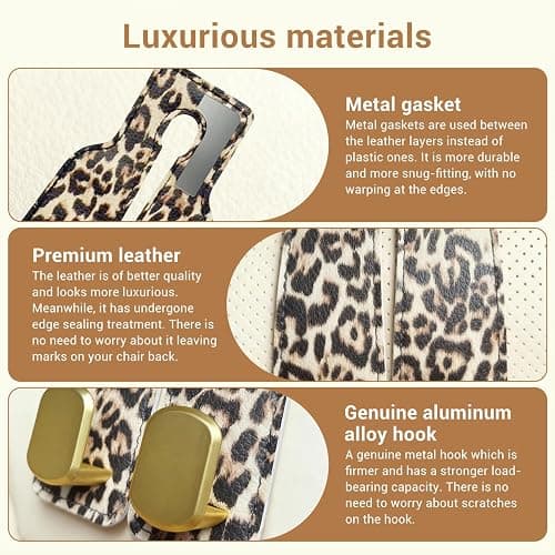 FLYEEGO 2 Pack Purse Hook for Car Headrest, Car Seat Back Storage Hook for Purses and Bags, Car Back Seat Headrest Purse Holder, Hanger Storage Organizer (Leopard) thumbnail 4