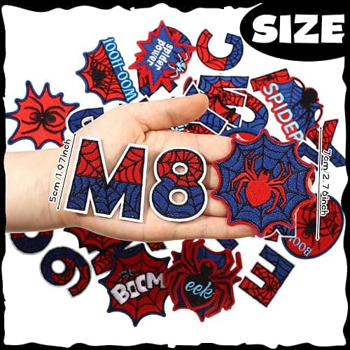 Wavwavw 50 Pcs Spider Iron on Patches Christmas Iron on Patches Blue and Red Letters Embroidered Applique Spiderweb Letter Spider for Clothes Hats Backpacks Jackets Accessories thumbnail 3