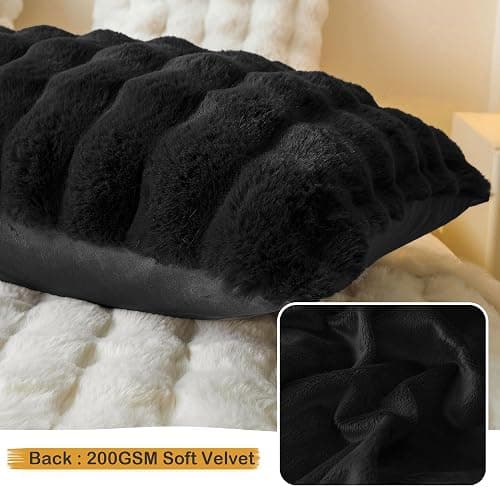 LIFEREVO 2 Pack Fluffy Faux Rabbit Fur Pillow Cases, Luxury Soft Plush Shaggy Bubble Pillowcases Standard Size with Zipper Closure, Furry Fuzzy Long Pillow Shams for Bedroom Living Room 20x26, Black thumbnail 5
