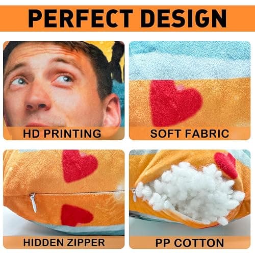 Custom Pillow - Personalized Face Pillow with Picture - Valentines Day Gifts for Boyfriend - Personalized Gag Gifts Funny Birthday White Elephant Gifts for Mom Dad - Customized Stuffed Throw Pillows thumbnail 4