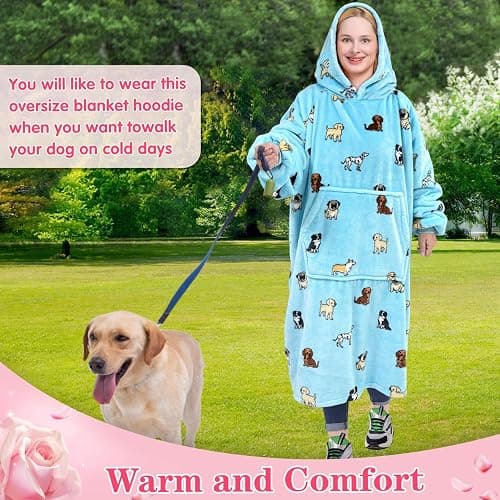 Waitu Wearable Blanket Sweatshirt Gifts for Women and Men, Warm and Cozy Giant Blanket Hoodie, Thick Flannel Blanket with Sleeves and Giant Pocket - Light Blue thumbnail 5