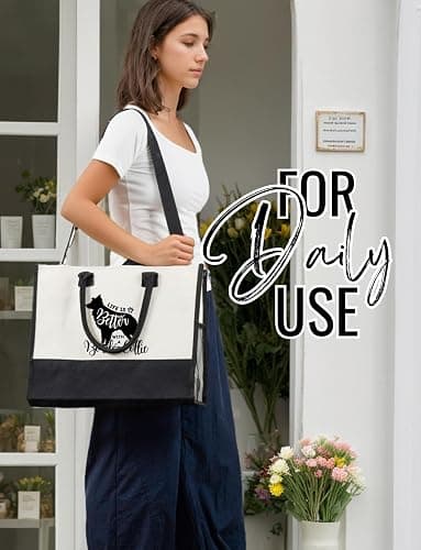 InnoBeta Border Collie Gifts for Women Canvas Tote Bag, Border Collie Gifts Tote with Top Zipper Closure and Shoulder Strap for Birthday, Mother's Day, Christmas thumbnail 3