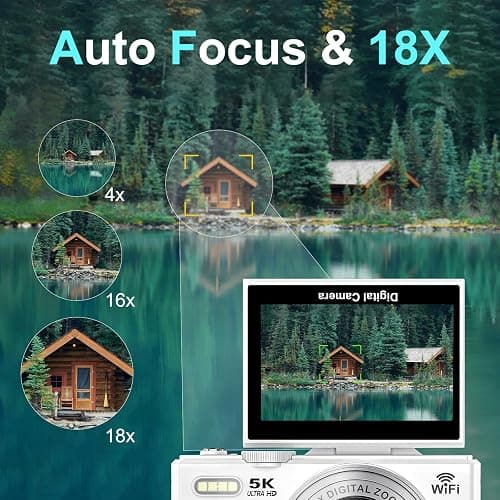 5K Digital Camera for Photography - 75MP WiFi Vlogging Camera for YouTube - UHD 18X Zoom Digital Cameras with Flip Screen 3" 180° - Travel Photography Flash Camara for Beginners & Adults thumbnail 4