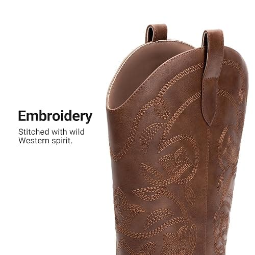 DREAM PAIRS Cowboy Boots for Women Cowgirl Western Boots Fashion Embroidery Stitched Chunky Heel Mid Calf Boots thumbnail 7