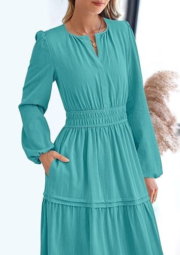 PRETTYGARDEN Women's 2025 Elegant Maxi Dresses Long Sleeve V Neck Flowy Pockets Casual Modest Dress Fall Fashion Clothes thumbnail 5