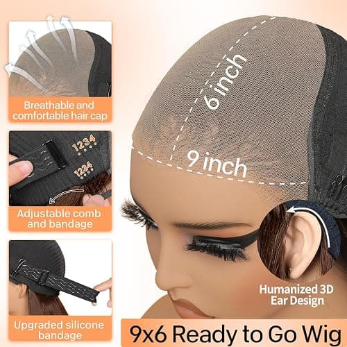 Oxeyegirl 22 Zoll 9x6 Straight Chocolate Brown 200% Density Wear and Go Glueless Wig Echthaar Perücke HD Lace Front Wig Human Hair Wigs Perücken Echthaar Damen No Glue Pre Plucked Pre Cut thumbnail 2