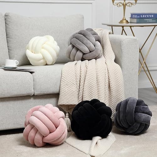 Petrella Knot Pillow Throw Pillows Ball Round Cute Throw Pillows Home Decor Cushion Decorative Aesthetic Spandex,Black 11inch thumbnail 2