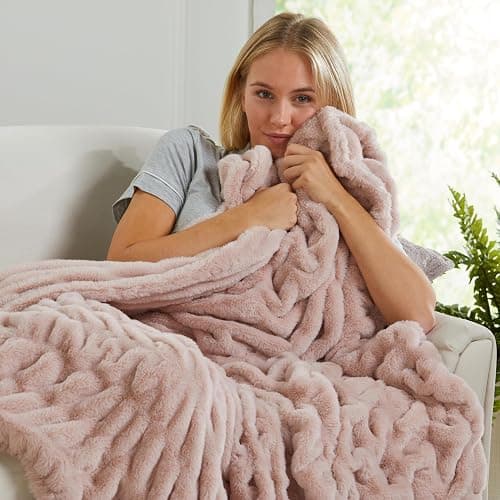 Springtree Home Luxury Micro Plush Throw Blanket for Couch | Fluffy Thick Faux Fur Blanket | White Throw Blanket | Lily Collection - White thumbnail 6