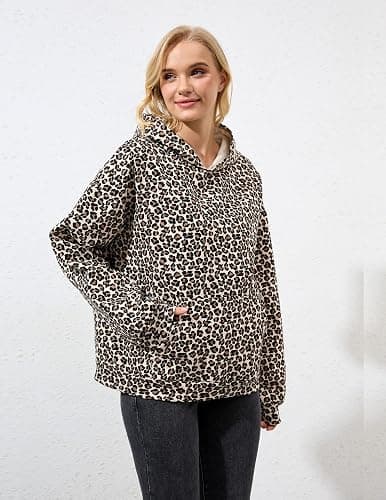 Ziesexy Womens Camo Hoodies Maple Leaf Print Oversized Hooded Pullover Shirt Fleece Long Sleeve Camo Sweatshirt With Pocket thumbnail 3