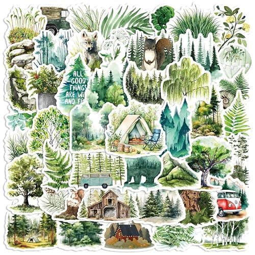 Forest Stickers Outdoor Adventure Sticker Bulk, Waterproof Vinyl Nature Stickers for Water Bottle, Laptop and Scrapbooking, Forest Trees Animals 50pcs Sticker Pack thumbnail 3