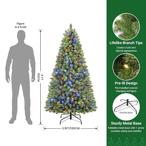 SHareconn 6ft Prelit Premium Artificial Classic Spruce Christmas Tree with Remote Control,Timer, and 330 Warm White & Color LED Changing Lights, 952 Branch Tips, Xmas Decoration, 6 FT thumbnail 3
