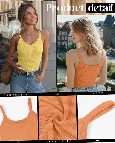 Yearntown 3 Pack Women's Ribbed Tank Tops Spaghetti Strap V Neck Slim Fit Cotton Camisole Knit Basic Sleeveless Camis Shirts thumbnail 5