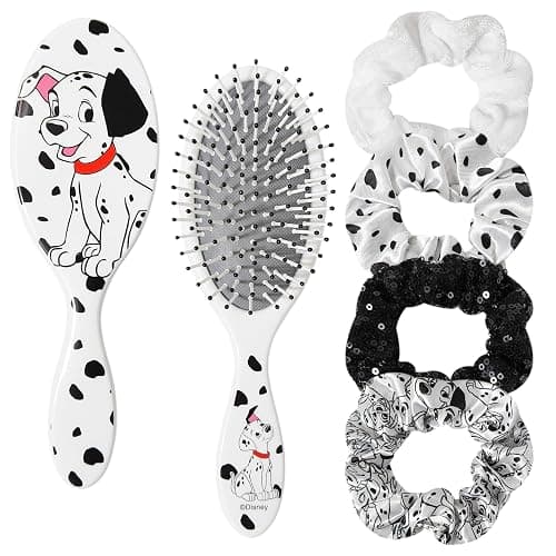 LUV HER Disney Hair Accessory Set โ 5 Pieces: 1 Detangling 9-inch Hairbrush & 4 Scrunchies, Elastic Hair Ties, Ages 3+ - Image 1