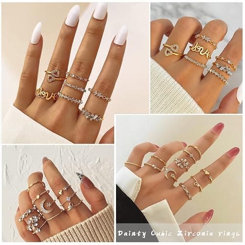 IFKM Gold Knuckle Rings Set For Women Vintage Stackable Joint Finger Midi Rings Dainty Cubic Zirconia Crystal Simple Twist Hollow Cute Rings Pack Jewelry Gift thumbnail 4