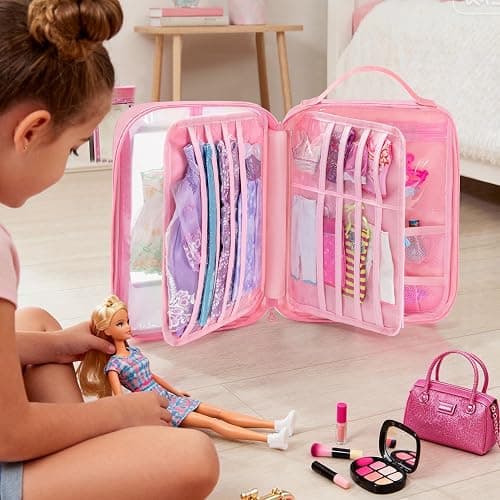 GRAOSO Carrying Case Compatible with Barbie Clothes, Doll Accessories Organizer Bag, 2 Front Transparent Windows, 2 Binders with Several Storage Pockets, Extra Pockets for Doll Stuff, Pink, Case Only thumbnail 6