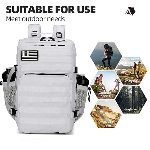 Lovelinks21 45L Tactical Assault Backpack 3 day assault pack with Molle Waterproof backpack Rucksack for Tactical Backpacks (White) thumbnail 5
