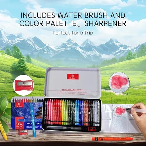 25 Colors Water-Soluble Pastel Crayons Set, Multi-Technique Art Kit with Brush & Palette, Versatile for Watercolor, Oil Pastel & Ink Effects, Easy Blending for Beginners, Sketching & Creative Drawing thumbnail 7