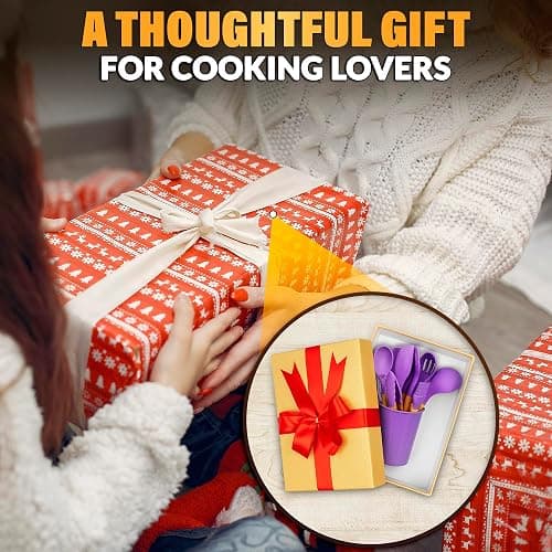 12 Pcs Purple Kitchen Accessories Set with Holder, Silicone Heads | Purple Kitchen Utensils Set for Cooking and Baking; Wooden Handles; Heat-Resistant up to 446°F; Non-Scratch for Nonstick Pans thumbnail 9