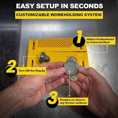Magswitch Woodworking Tools Starter Kit and Accessories, with Featherboard, Mounting Push Block, and Welding Magnetic Base Clamp Holder for Table Saw Jig, Router Table, Jointer and Band Saw, Yellow thumbnail 5